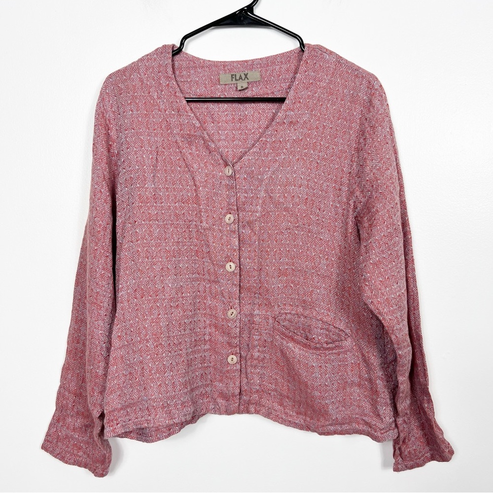 Flax linen lagenlook long sleeve button down top size small